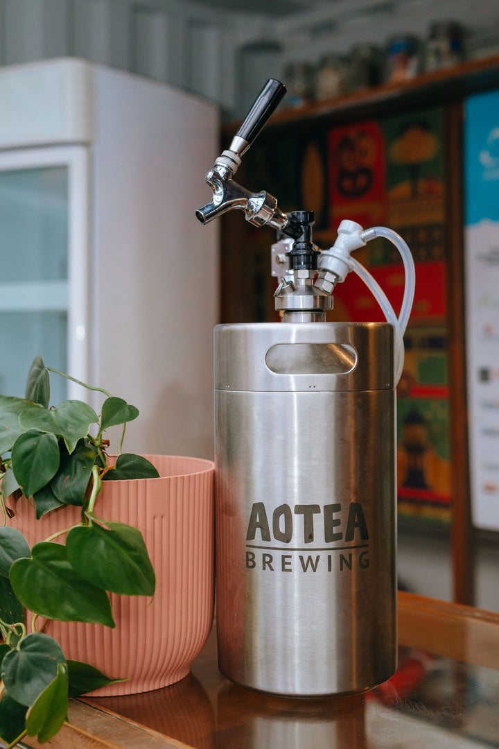 5 litre double walled mini keg with pouring set-up and adaptor for using sodastream C02. Your zero-waste option for small gatherings, boat trips or looking a bit fancy at home!